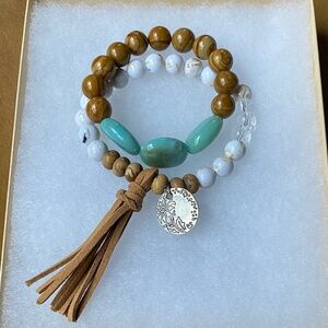 Made to order White Turquoise, Clear Crystal and Jasper Beaded Bracelet Set